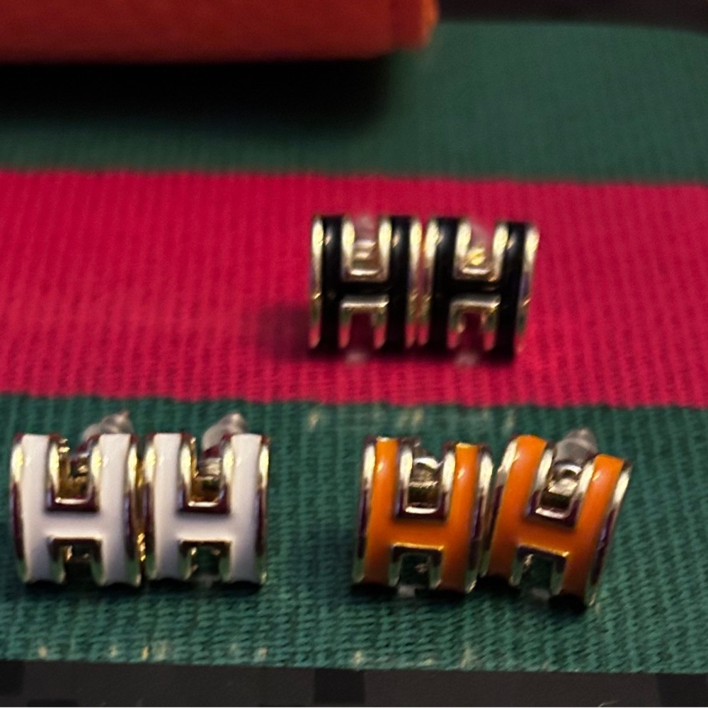 H Enamel Huggie Earrings
